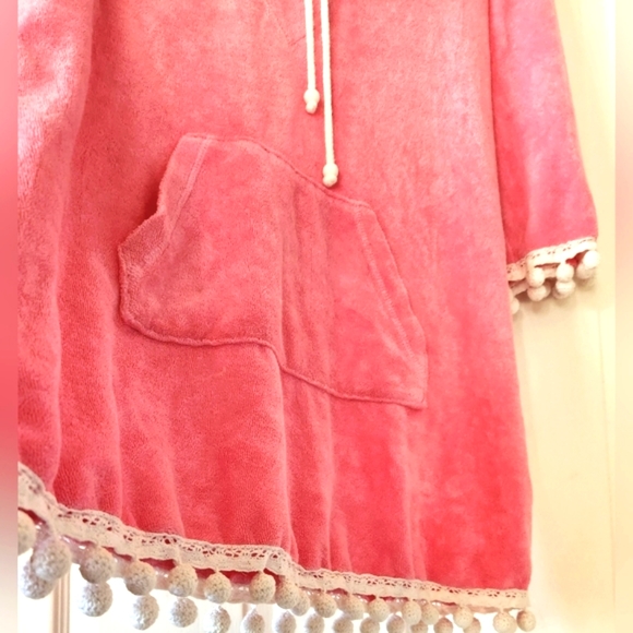 Y2K JUICY COUTURE Terry Cloth Salmon Pink Hood PLUNGE Dingleballs Mini Dress P/S - Picture 5 of 12